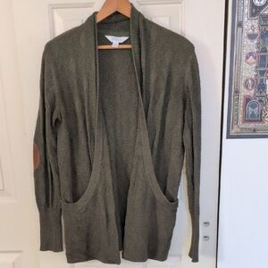 Market & Spruce Olive Green Open-Front Cardigan with Elbow Patches